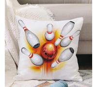 VJIZLOQB Throw Pillow Cushion Cover,red bowling ball crashing into the pins,Pillow Cover for Home Livingroom Couch Bed Sofa Decorate 16 x 16 in