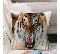 VJIZLOQB Throw Pillow Cushion Cover,Safari decor, the Siberian tiger roars teeth Golden Eyes Stripes,Pillow Cover for Home Livingroom Couch Bed Sofa Decorate 18 x 18 in