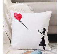 VJIZLOQB Throw Pillow Cushion Cover,Scared little girl stands on a white background and holds out his hand after the balloon w,Pillow Cover for Home Livingroom Couch Bed Sofa Decorate 16 x 16 in