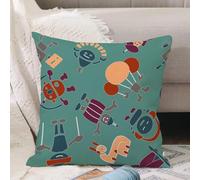 VJIZLOQB Throw Pillow Cushion Cover,Seamless pattern of cheerful robots. Colored vector texture on a blue background,Pillow Cover for Home Livingroom Couch Bed Sofa Decorate 18 x 18 in