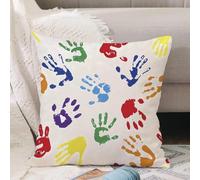 VJIZLOQB Throw Pillow Cushion Cover,Seamless pattern with rainbow colored hand prints with white hearts on white background. V,Pillow Cover for Home Livingroom Couch Bed Sofa Decorate 18 x 18 in