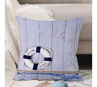 VJIZLOQB Throw Pillow Cushion Cover,Set of buoys, welcome greeting message on board, marine theme, marine theme, blue pink (2),Pillow Cover for Home Livingroom Couch Bed Sofa Decorate 12 x 12 in