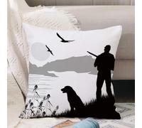 VJIZLOQB Throw Pillow Cushion Cover,Silhouette of a hunter with dog on beautiful place vector illustration,Pillow Cover for Home Livingroom Couch Bed Sofa Decorate 16 x 16 in