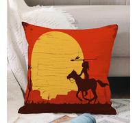 VJIZLOQB Throw Pillow Cushion Cover,Silhouette of Native American Indian riding horseback with a spear on a wooden sign vector,Pillow Cover for Home Livingroom Couch Bed Sofa Decorate 16 x 16 in