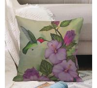 VJIZLOQB Throw Pillow Cushion Cover,sition of flying bird hummingbird with tropical flowers and hibiscus buds on branches with,Pillow Cover for Home Livingroom Couch Bed Sofa Decorate 16 x 16 in
