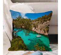 VJIZLOQB Throw Pillow Cushion Cover,small yacht floating in azure sea in the village Cala Pi Majorca Spain,Pillow Cover for Home Livingroom Couch Bed Sofa Decorate 12 x 12 in