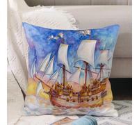 VJIZLOQB Throw Pillow Cushion Cover,Spanish galleon is crossing the ocean (aquacolors on paper),Pillow Cover for Home Livingroom Couch Bed Sofa Decorate 18 x 18 in