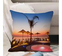 VJIZLOQB Throw Pillow Cushion Cover,Summer time beautiful view of red dawn at pool area with palm and parasols at,Pillow Cover for Home Livingroom Couch Bed Sofa Decorate 12 x 12 in
