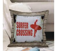 VJIZLOQB Throw Pillow Cushion Cover,Surf, Vintage Rusty Ironic Surfer Crossing Crossing Warning Sign on Wooden Background in H,Pillow Cover for Home Livingroom Couch Bed Sofa Decorate 12 x 12 in