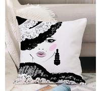 VJIZLOQB Throw Pillow Cushion Cover,Teen,Baroque Abstract Woman Face and Patterned Hat Old Fashioned Design Dec,Pillow Cover for Home Livingroom Couch Bed Sofa Decorate 12 x 12 in