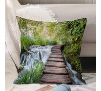 VJIZLOQB Throw Pillow Cushion Cover,Together, wooden walkway along the stream in the green, aquatic landscape of the jungl,Pillow Cover for Home Livingroom Couch Bed Sofa Decorate 12 x 12 in