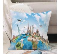 VJIZLOQB Throw Pillow Cushion Cover,trip around the world,Pillow Cover for Home Livingroom Couch Bed Sofa Decorate 16 x 16 in