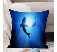 VJIZLOQB Throw Pillow Cushion Cover,Under the waves circle two great white sharks. Illustration,Pillow Cover for Home Livingroom Couch Bed Sofa Decorate 12 x 12 in