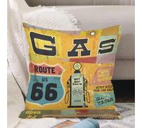 VJIZLOQB Throw Pillow Cushion Cover,vintage gas station sign on the route sixty six vector illustration,Pillow Cover for Home Livingroom Couch Bed Sofa Decorate 20 x 20 in