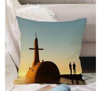 VJIZLOQB Throw Pillow Cushion Cover,War,Submarine below Evening Sky with Soldiers Nuclear Transport Navy Image,Blue Orange,Pillow Cover for Home Livingroom Couch Bed Sofa Decorate 12 x 12 in