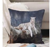 VJIZLOQB Throw Pillow Cushion Cover,White Bengal Tiger lay down on the cliff,Pillow Cover for Home Livingroom Couch Bed Sofa Decorate 12 x 12 in