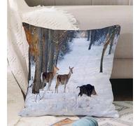 VJIZLOQB Throw Pillow Cushion Cover,Wild animals standing on snow in the forest (red deer and wild boar),Pillow Cover for Home Livingroom Couch Bed Sofa Decorate 12 x 12 in