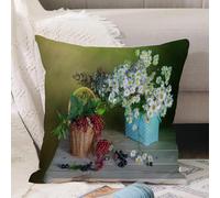 VJIZLOQB Throw Pillow Cushion Cover,Wildflowers and ripe red berries in a basket.,Pillow Cover for Home Livingroom Couch Bed Sofa Decorate 12 x 12 in