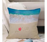 VJIZLOQB Throw Pillow Cushion Cover,Word Love with red heart shape on the sandy beach,Pillow Cover for Home Livingroom Couch Bed Sofa Decorate 12 x 12 in