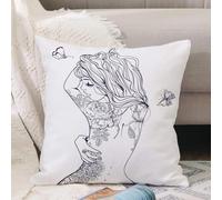 VJIZLOQB Throw Pillow Cushion Cover,young beautiful woman with tattoo,Pillow Cover for Home Livingroom Couch Bed Sofa Decorate 12 x 12 in