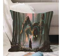 VJIZLOQB Throw Pillow Cushion Cover,young wizard with magic staff and giant creature looking at each other in the forest digit,Pillow Cover for Home Livingroom Couch Bed Sofa Decorate 12 x 12 in