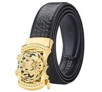 VJK Men's Leather Belt Ratchet Belt Dress with Premium Leather Slide Belt with Easier Adjustable Automatic Buckle Casual Accessories for Every Occasion (49in)