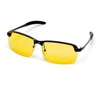 VJK Night Driving Glasses for Men & Women - Anti-Glare Night Vision Glasses for Driving, Polarised Lenses Filter Dazzling Glare from Headlights, Yellow Tinted Vision Lens, Light Metal Frame