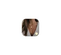 Vjoypro Initial Layered Necklaces for Women, 14K-Gold-Plated Coin Letter Necklace Bar Stacking Layer Necklace Multi Bar Layering Y-Necklaces Jewelry for Women, 15.2" / 18.2" / 22.2", Brass, No