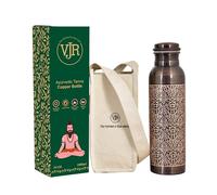 VJR Premium Copper Water Bottle - 34Oz/1000ML Handcrafted Floral Engraved Design Leak-Proof Copper Bottle Ayurvedic Pure Copper Water Bottle for Drinking Stylish Hydration Solution Hand Washable