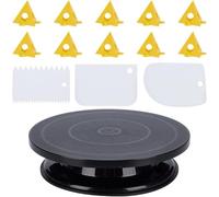 Vjsujehgy 11 Inch Yellow Stand Included Rotate Turntable Sculpting Wheel, with 3Pcs Baking Scraper and 10 Pcs for Paint Spraying Spinner