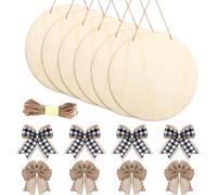 Vjsujehgy Wood Circles for Crafts-10 Pieces Includes Bows& Glue Points, Unfinished Wood Rounds Discs Suitable for Painting, Writing Engraving A