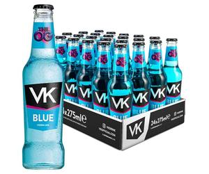 VK Alcopop Bottles | 24 x 275ml Case | VK Blue | Fruity Vodka Based Alcopop Premixed Drink | 3.4% ABV | Ready To Drink | Sparkling Blue Vodka Drinks | Perfect for Parties | Glass Bottles