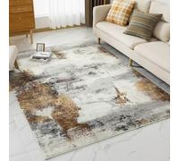 VK·LIVING Area Rug Abstract 14.5mm Thick Rugs Modern Soft Faux Non-Slip Living Room Rug Medium Pile Carpet for Living Room Bedroom Office Easy to Clean Golden Grey 120X170CM