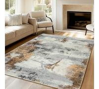 VK·LIVING Upgraded 14.5mm Thick Sponge Extra Large Abstract Rug Non-Slip Medium Pile Modern Area Rugs for Living Room Bedroom Office Golden Grey 200x300CM