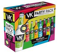 VK Party Pack 10 x 275ml | 3.4% ABV | Alcopops Party Pack | 10 Bottles | Vodka & Fruit Juice | Ready To Drink | Mixed Pack | Premixed Alcohol Drinks | Fruity Flavoured Sparkling Vodka Drinks |