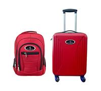 VK Vivien Kondor London (Combo of 2) Travel Smart Rucksack Bag + Cabin Suitcase ABS Hard Shell Trolley Luggage Suitcase with TSA Lock, USB Charging Port Daypack Bag (Red)