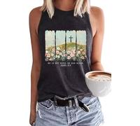 VKEGNIO Christian Tank Top for Women Vintage Bible Verse Boho Floral Graphic Sleeveless Shirt Christian Gifts Shirts Vest, Dark Grey3, L