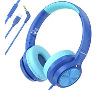 VkingMoR Kids Headphones for School Travel, Upgrade USB Type C Safe Volume 94dB, with Mic HD Stereo Sound Foldable On-Ear Headphones for Boys/Girls/Students/Tablet/Travel(Blue)