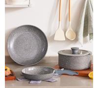 Vkoocy Gray Non Stick Pot and Pan Set with Removable Handle, Ceramic Cookware Set Detachable Handle, 5pcs Induction Kitchen Camping Stackable Pots Pans, Dishwasher/Oven Safe, PTFE/PFAS/PFOA Free