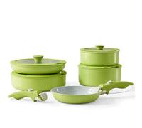 Vkoocy Green Non Stick Pot and Pan Sets with Removable Handle, Ceramic Cookware Set Detachable Handle, Induction Kitchen Camping Stackable Pots Pans, Dishwasher/Oven Safe, Avocado, PTFE/PFOA/PFOS Free