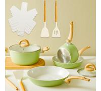 Vkoocy Green Non Stick Pots and Pans Set, Healthy Ceramic Cookware Set, 12pcs Kitchen Cooking Pots and Frying Sauce Saute Pans Set, PFAS-Free with Kitchen Utensils and Lid, Avocado