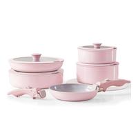 Vkoocy Pink Non Stick Pot and Pan Sets with Removable Handle, Ceramic Cookware Set Detachable Handle, Induction Kitchen Camping Stackable Pots Pans, Dishwasher/Oven Safe, PTFE/PFOA/PFOS Free