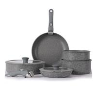 Vkoocy Pot and pan Set with Removable Handle, Nonstick Cookware Set Detachable Handle, Induction Kitchen Camping Stackable Pots Pans, Dishwasher/Oven Safe, Grey