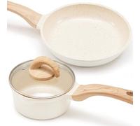 Vkoocy Pots and Pans Set Non Stick, Healthy Ceramic Cookware Set, 3pcs Kitchen Pots Frying Pan Saucepan, PFAS-Free, Cream