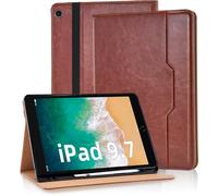 Vkooer Case for iPad 6th/5th Generation 9.7 inch with Pencil Holder - iPad 2018/2017, ipad Air 2/Air 1 PU Leather Folio Cover with Auto Sleep/Wake Multi Angle Stand - Brown