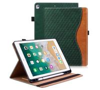 Vkooer Case for iPad 6th/5th Generation 9.7 inch with Pencil Holder - iPad 2018/2017, ipad Air 2/Air 1 Leather Folio Cover with Auto Sleep/Wake Multi Angle Stand - Dark green