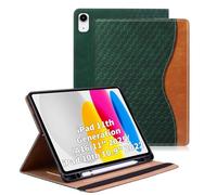 Vkooer Case for iPad (A16) 11th Generation 11 Inch 2025/iPad 10th Generation 10.9 Inch 2022 with Pencil Holder & Pocket Leather Folio Cover with Auto Sleep/Wake Multi Angle Stand - Dark green