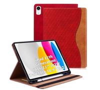 Vkooer Case for iPad (A16) 11th Generation 11 Inch 2025/iPad 10th Generation 10.9 Inch 2022 with Pencil Holder & Pocket Leather Folio Cover with Multi Angle Stand - Red