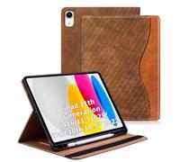 Vkooer Case for iPad (A16) 11th Generation 11 Inch 2025/iPad 10th Generation 10.9 Inch 2022 with Pencil Holder & Pocket Leather Folio Cover with Multi Angle Stand - Brown