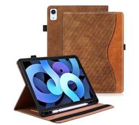 Vkooer Case for iPad Air 11 inch M2 (2024), iPad Air 5./4. Generation 2022/2020 10.9 inch, with Pencil Holder Leather Folio Cover with Auto Sleep/Wake Multi Angle Stand - Brown